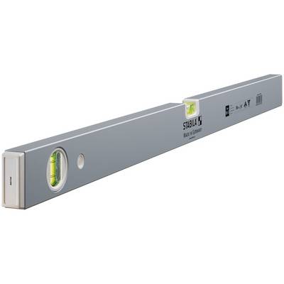 Spirit level in silver with two vials for precise measurement of horizontal and vertical surfaces. Perfect for construction work.