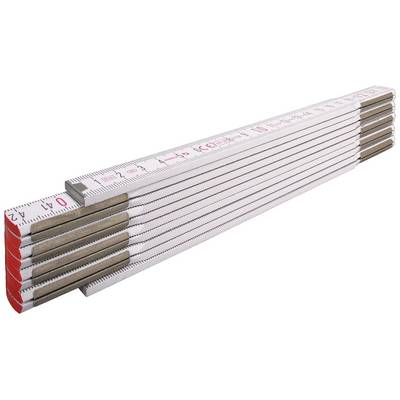 A folded folding ruler with red ends and black markings shows measurements in centimetres and inches.