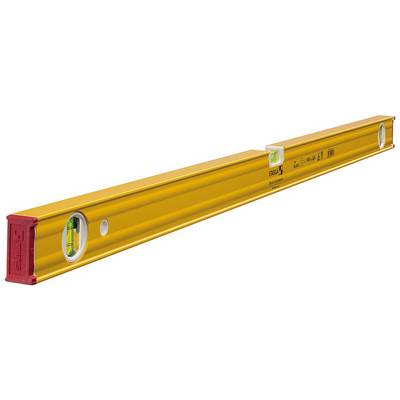 A yellow spirit level with two vials, used for levelling surfaces. The background is neutral.