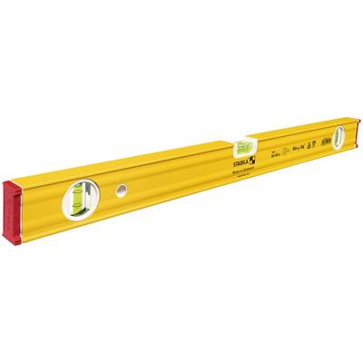 Yellow spirit level with two vials and red protective end caps, suitable for precise alignment and levelling in construction projects.