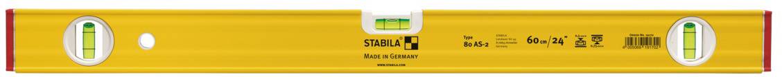 Spirit level with a yellow casing and two bubble vials for horizontal and vertical alignment.