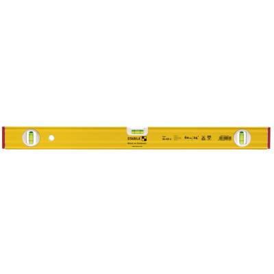 Spirit level with a yellow casing and two bubble vials for horizontal and vertical alignment.