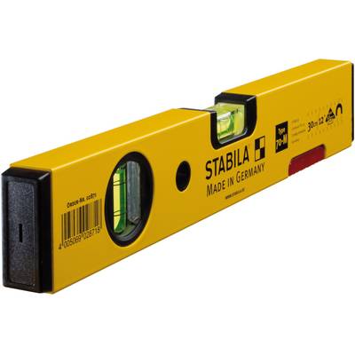 Spirit level in yellow with two vials and the inscription 'Stabila Made in Germany'.