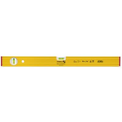 Yellow spirit level with a horizontal bubble level in the centre, brand and model printed on it.