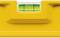 The image depicts a spirit level with a yellow casing and a green bubble vial aligned in the centre.