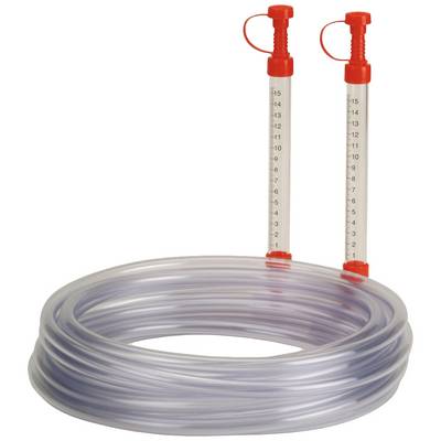 A transparent spirit level set with two red measuring rods for precise measuring and levelling of surfaces.