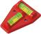 Red spirit level with two green vials, enabling horizontal and vertical alignment.