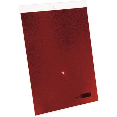 Red filter paper with a central light point, possibly a test stand for visual indication or light transmission.