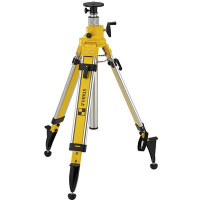 Yellow and silver tripod with three extendable legs, black head and brand logo. Suitable for surveying equipment and cameras.