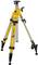 Yellow and silver tripod with three extendable legs, black head and brand logo. Suitable for surveying equipment and cameras.