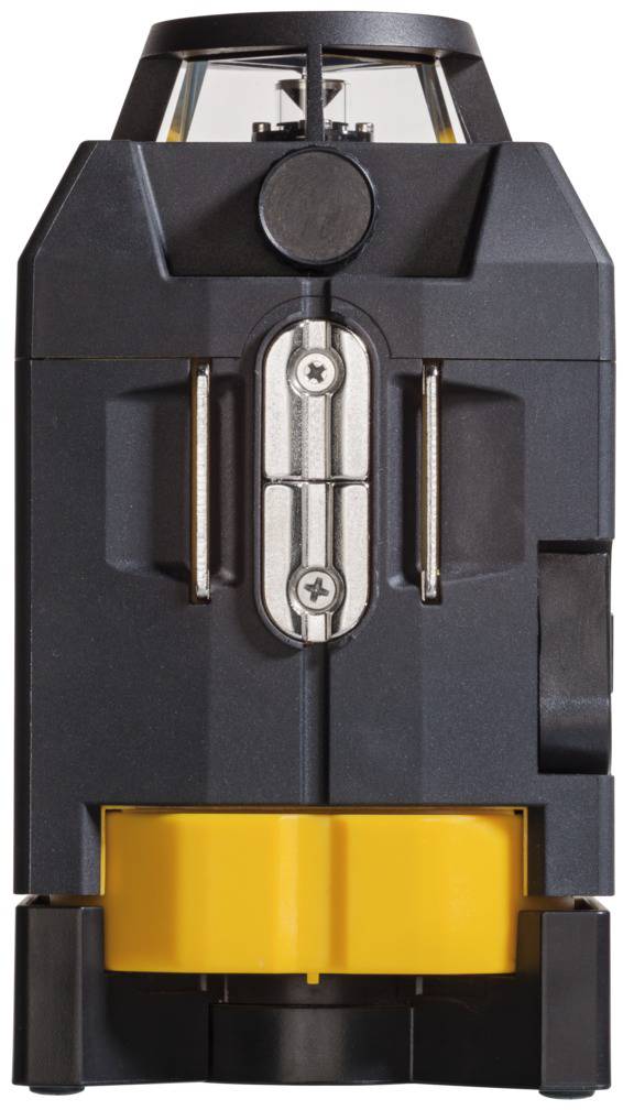 A black and yellow construction device for precise measurement of structures with robust screw connections.