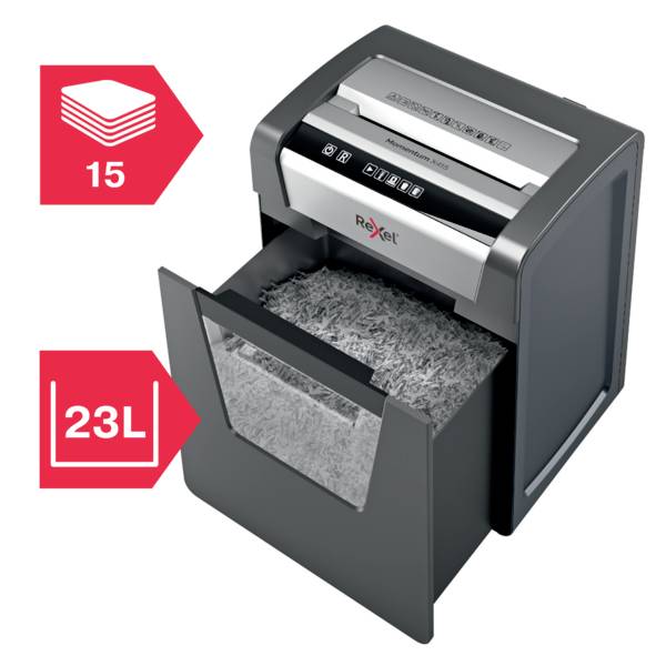 Rexel Momentum X415 Document shredder 15 sheet Micro-cut 4 x 40 mm P-4 23 l Also shreds Staples, Paper clips-6