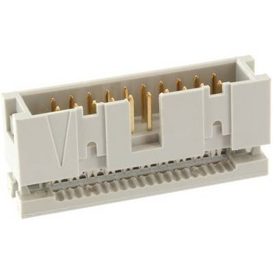 Grey-brass-coloured 24-pin plug with rectangular plastic casing and gold-plated metal pins, typically used for electronic connections.