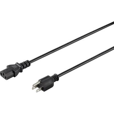 A black power cable with a three-pin plug on one side and a female socket on the other side.
