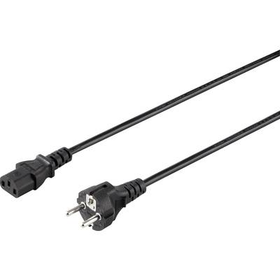 A black network cable with a Schuko plug on the left and a C13 plug on the right, suitable for computers and electronic devices.