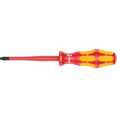 A red screwdriver with yellow grip pads, marked with 'Wera'. Suitable for precision screwing.
