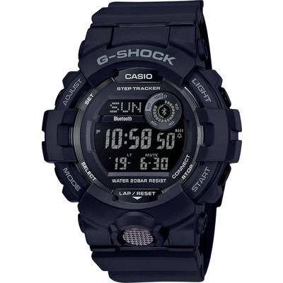 Digital wristwatch with a black casing. Displays time, date, and Bluetooth status. Robust design, suitable for sports.