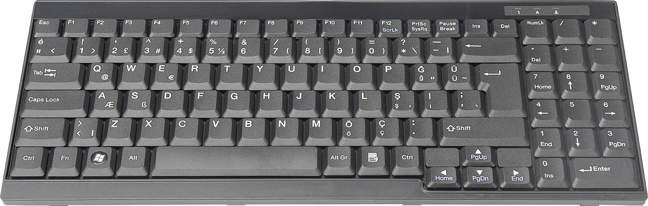 Keyboard with German QWERTZ layout, displaying special characters and function keys, ideal for text input on systems configured for Germany.