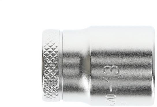 Metal socket in close-up, showing left side with textured handle. Product detail view.