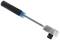 A silver torque wrench with a black handle and blue element, used for precisely tightening screws.