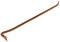 A rusty-brown crowbar with an angled end and a flattened tip, used for levering and removing nails.