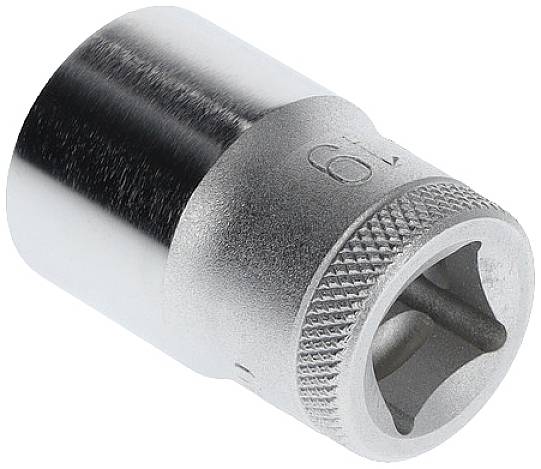A silver hexagonal socket spanner with a knurled handle, marked with the number '9'. Used for screws and nuts.
