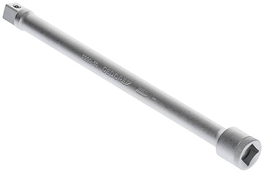 A silver metal extension bar with a square connection on the right and a knurled handle on the left, for socket wrenches.