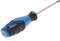 Phillips head screwdriver with a blue-black handle and silver blade, angled slightly to the right.