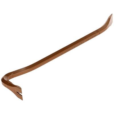 A brown nail puller with a curved tip and a slot for extracting nails.
