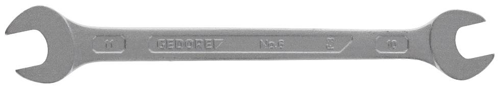 A silver adjustable spanner with two differently sized jaw openings.