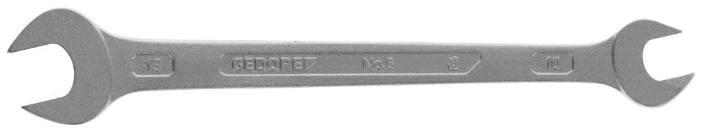 A silver metal double-ended spanner with an open-ended form at both ends, suitable for various bolt and nut sizes.
