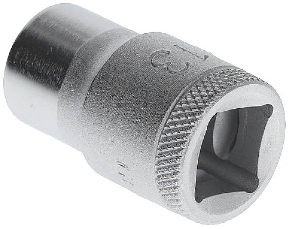 Metal socket with knurled edge and square opening, suitable for hand-operated tools.