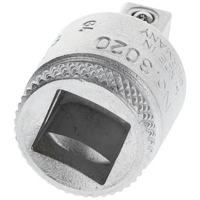 Close-up of a silver metal tool, likely a socket attachment, with a square opening and engraving 'Made in Taiwan'.