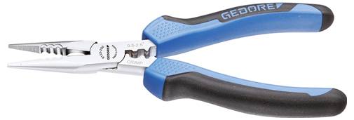 Blue and black-handled needle-nose pliers with a tapered metal tip, designed for gripping and manipulating small objects in tight spaces.