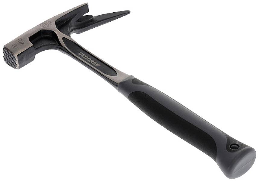 A blacksmith's hammer with a black handle and metal head, against a light background.