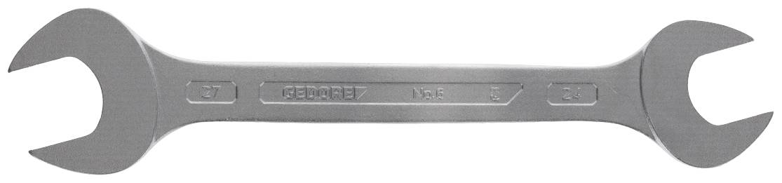 Double-ended spanner with size markings '17' and '19' lying flat on a silver metal surface against a white background.