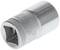 A silver hexagonal socket with a square drive and printed size specification.