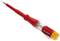 A red, isolated slotted screwdriver with a transparent handle and yellow cap, suitable for electrical work.