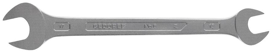 A silver-coloured double-ended spanner with open jaws. One end is marked with the number '7', the other with '8'.