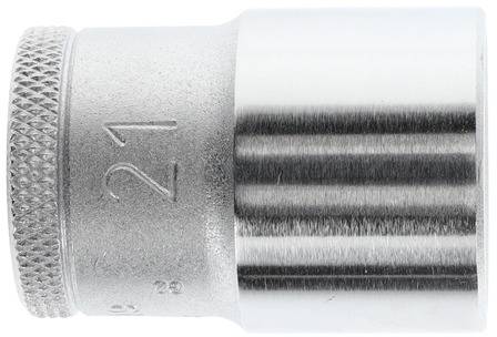 Metal socket spanner with '21' inscription, cylindrical shape, ridged edge for better grip. Suitable for loosening nuts.