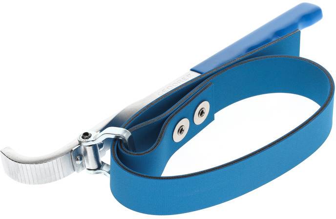 Blue bicycle parking stand for secure positioning. Metal handle with adjustable plastic strap for attachment to the frame.