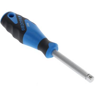 A blue screwdriver with a black handle and magnetic tip is lying on a white background.