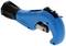 A blue pipe cutter used for cutting pipes. It has a black handle and adjustable cutting wheels.