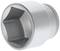A silver hexagonal socket that is used for tightening or loosening nuts and bolts.