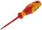 A yellow and red flat-head screwdriver by Gedore with an insulated handle for electrical work.