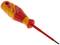 An insulated screwdriver with a red and yellow handle. Suitable for work on electrical devices.