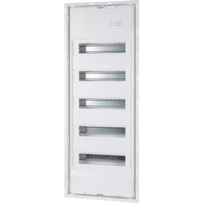 'An empty, vertical fuse box with six open compartments for fuses, surrounded by a white plastic frame.'