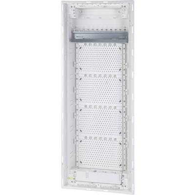 A blank, white distribution box with multiple mounting spaces for electrical or network components.