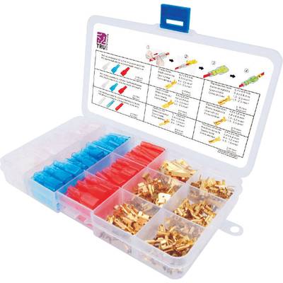 TRU COMPONENTS T1809C019 Blade terminal set Red, Blue, Transparent, Brass 320 Parts