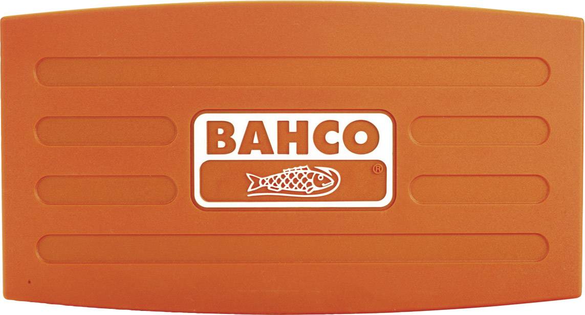 An orange rectangle with the white text 'BAHCO' and a stylised fish beneath it in the centre.